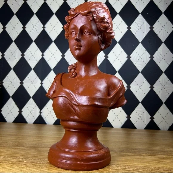 Tall Neoclassical Lady Bust 15" Sculpture Chalk-ware Vintage Luxury Décor - Picture 8 of 15